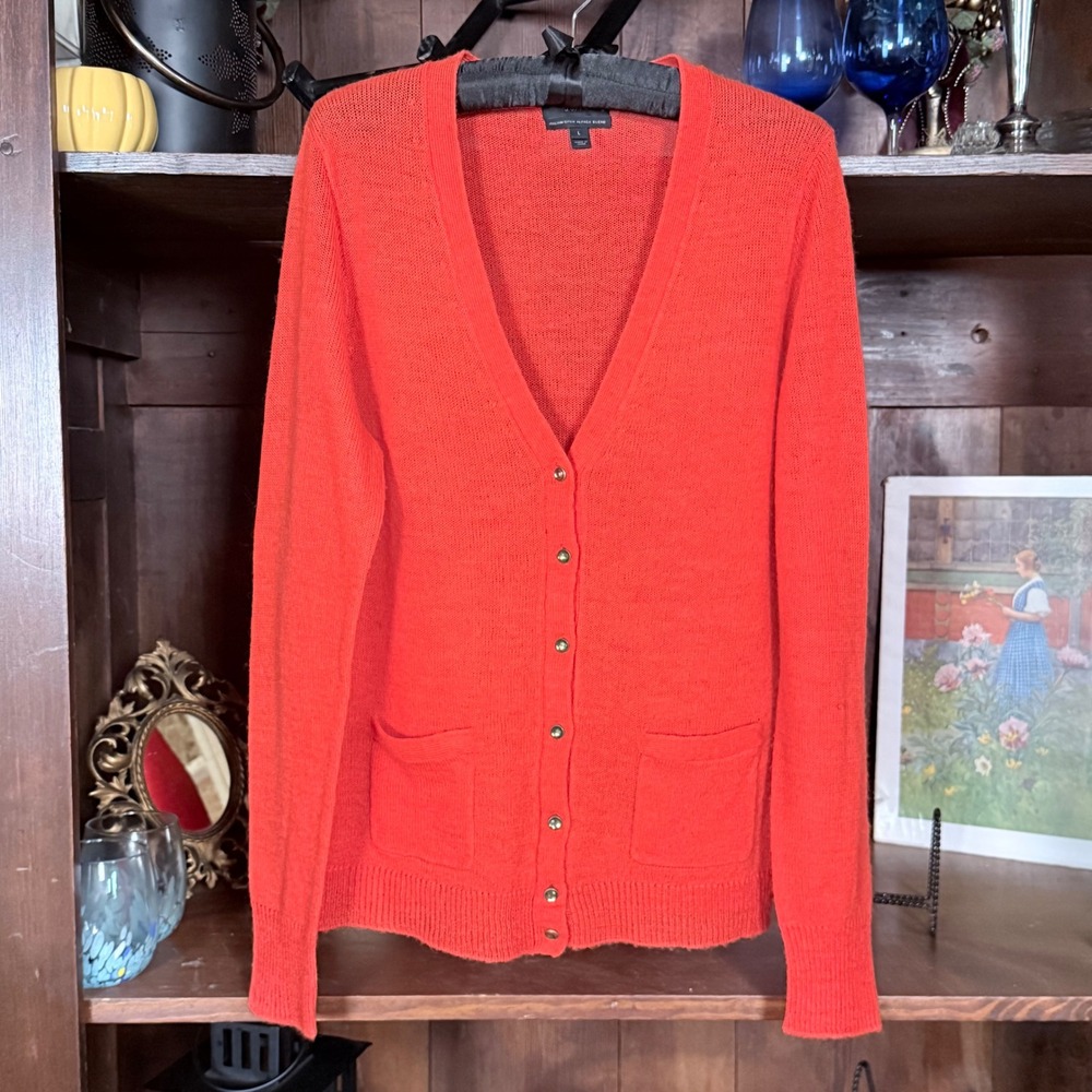 J.Crew Cardigan Womens L Orange Excellent Alpaca Blend V-Neck Knit Button Front